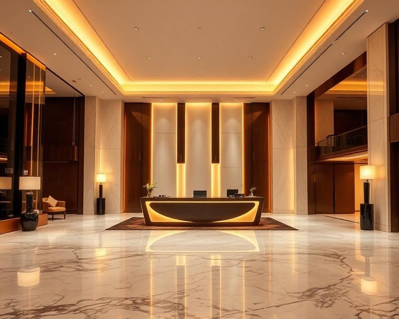 Hotel lobby using an AI concierge for guest messaging and service requests